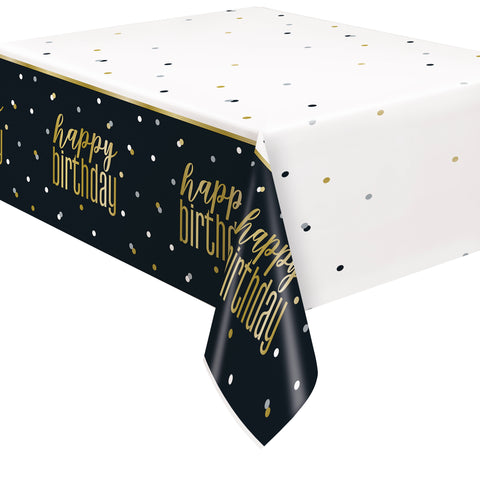 Metallic Happy Birthday Rectangular Plastic Table Cover  54 x 84"