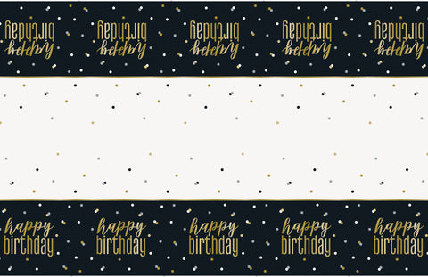 Metallic Happy Birthday Rectangular Plastic Table Cover  54 x 84"