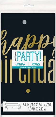 Metallic Happy Birthday Rectangular Plastic Table Cover  54 x 84"