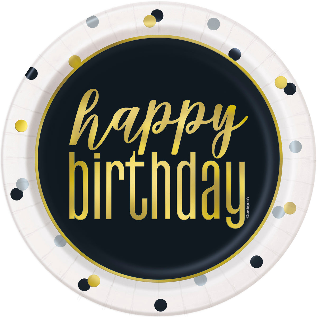 Metallic Happy Birthday Round 7 Dessert Plates  8ct - Foil Board"