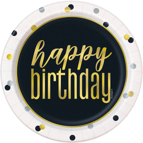 Metallic Happy Birthday Round 7 Dessert Plates  8ct - Foil Board"