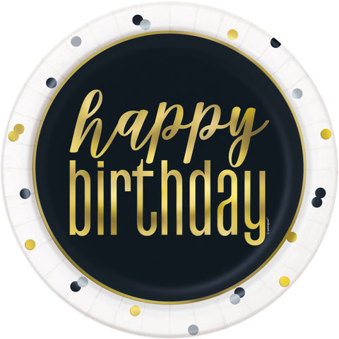 Metallic Happy Birthday Round 9 Dinner Plates  8ct - Foil Stamping"