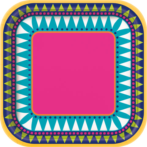 Boho Fiesta Square Dessert Plates – 7" Party Plates (10ct)