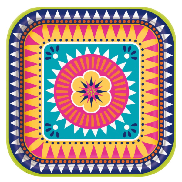Boho Fiesta Square 9" Paper Dinner Plates  8ct