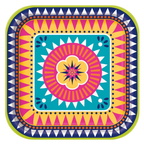 Boho Fiesta Square 9" Paper Dinner Plates  8ct