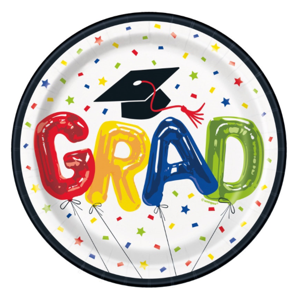 Letter Balloon Grad Round 7" Dessert Plates  8ct