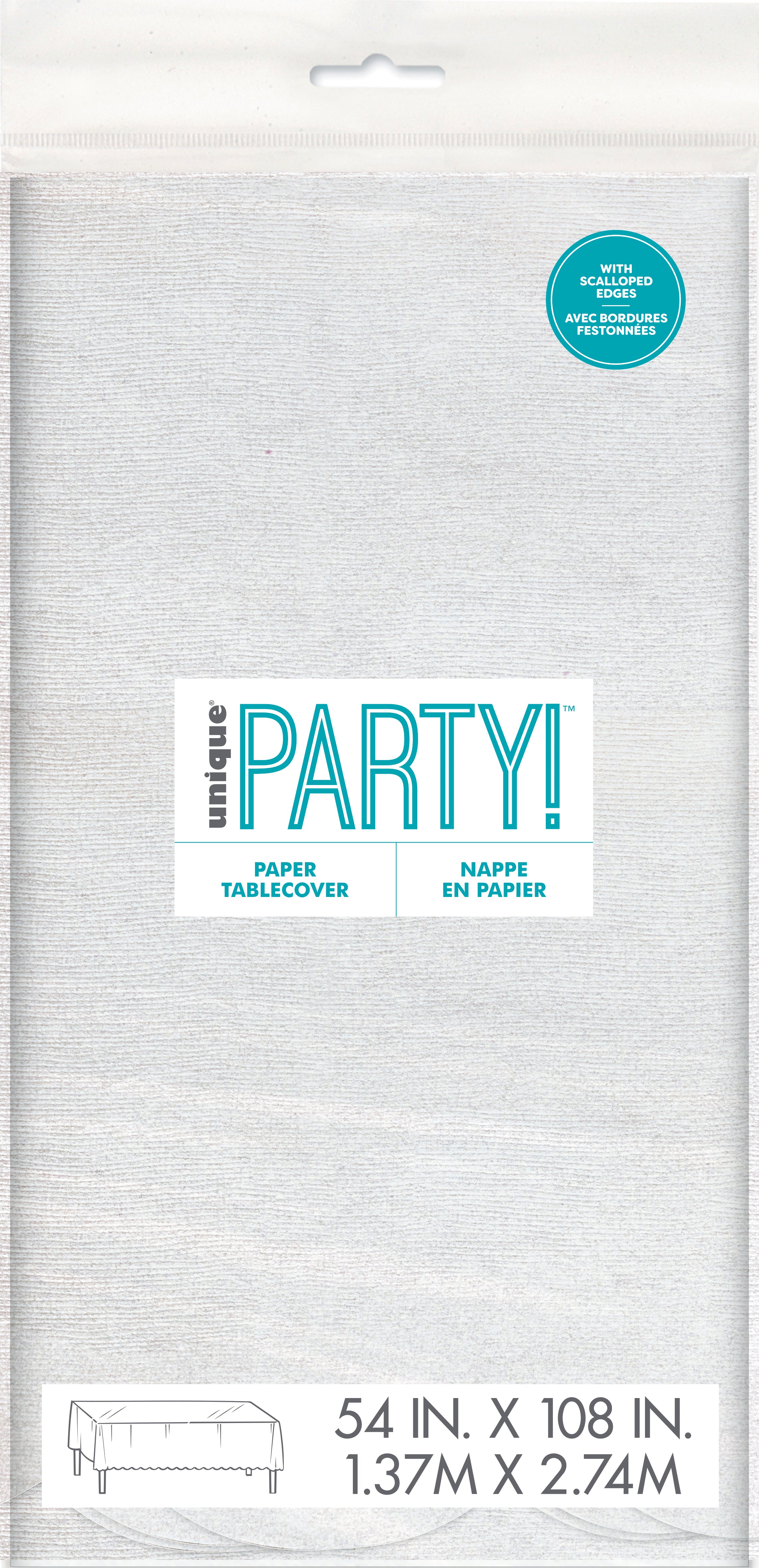 White Scalloped Paper Table Cover – 54" x 108" Party Tablecloth