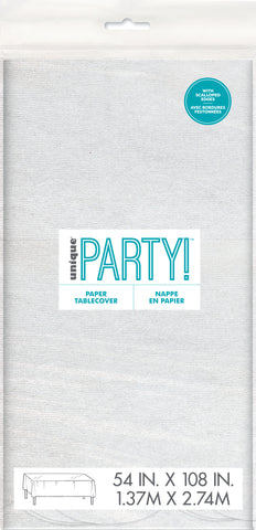 White Scalloped Paper Table Cover – 54" x 108" Party Tablecloth