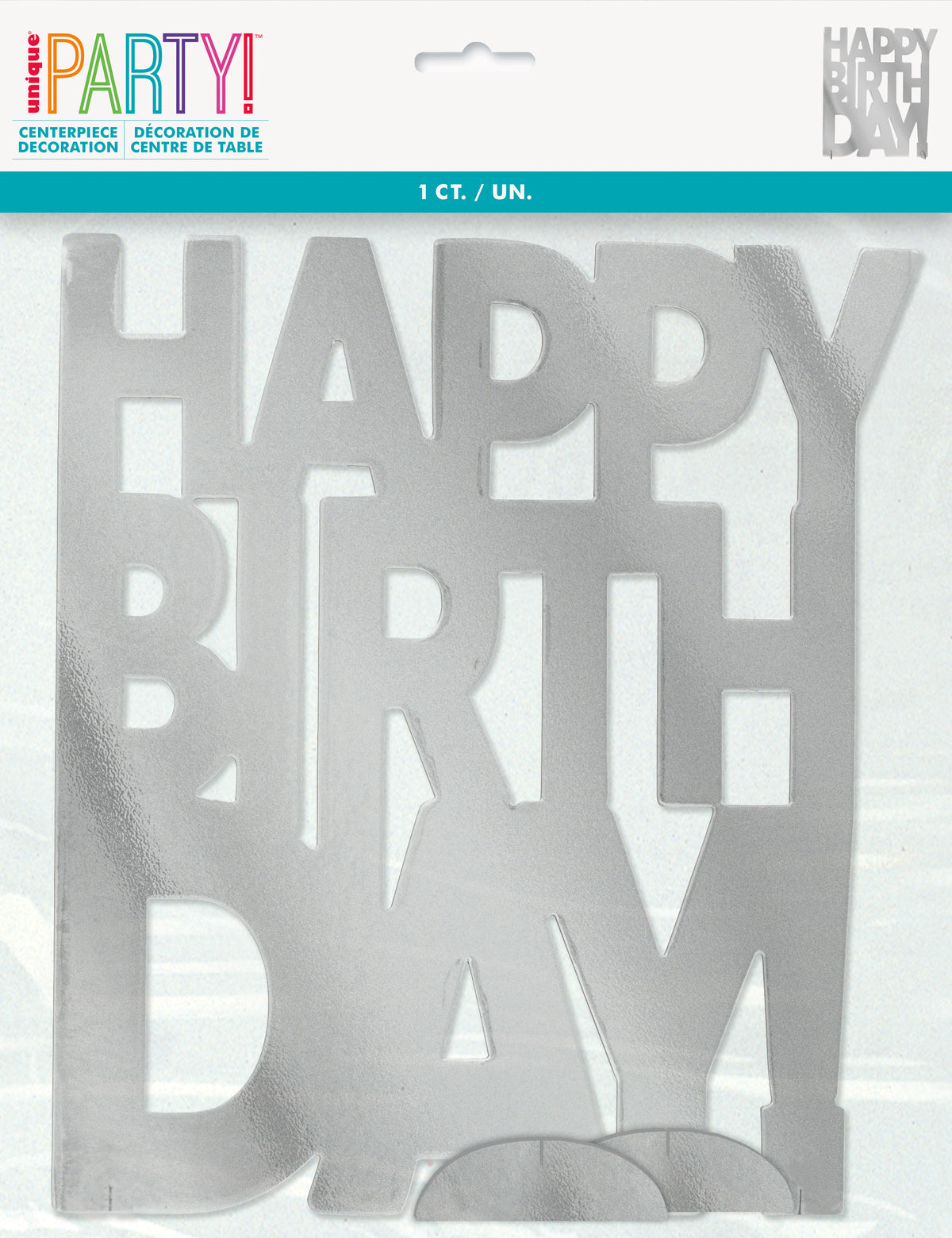 Silver “Happy Birthday” Centerpiece Decoration – Metallic Birthday Table Centerpiece