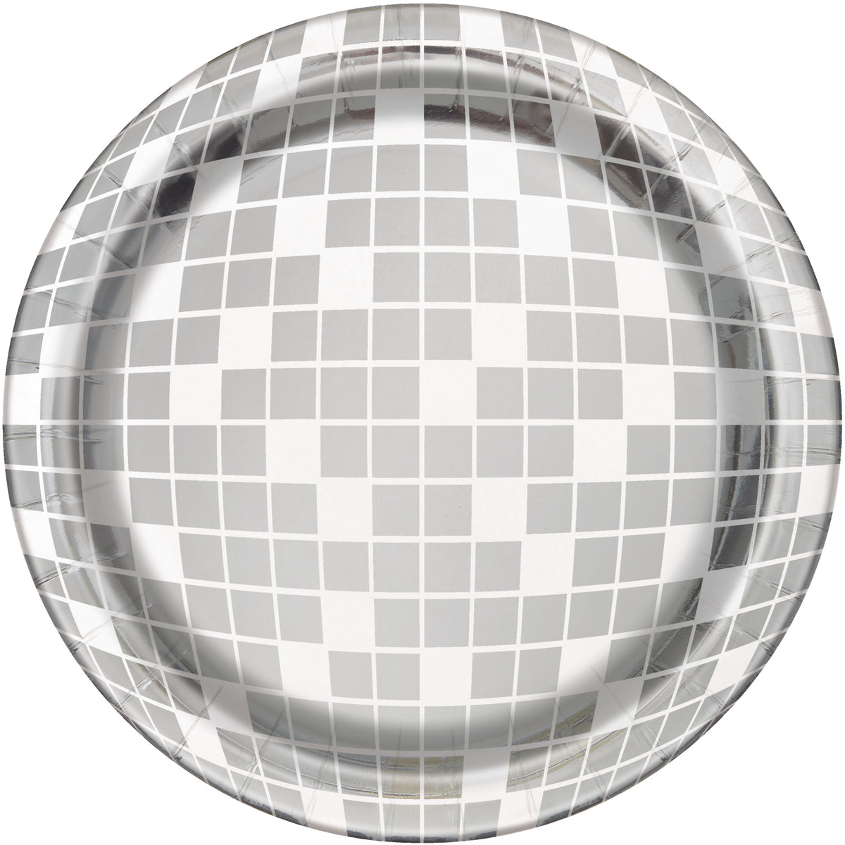 7 Inch Disco Ball Plates in Manahawkin, NJ at Party Fair featuring a round foil board design for a festive dance party table.