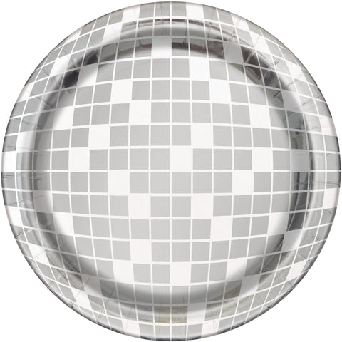 Disco Ball Dessert Plates in Manahawkin, NJ at Party Fair featuring a round 9-inch disco ball design for dance party tableware.