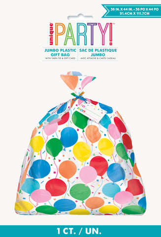 Colorful Balloons Jumbo Cellophane Gift Bag – 36" x 44" Large Gift Wrap Bag for Birthdays & Celebrations