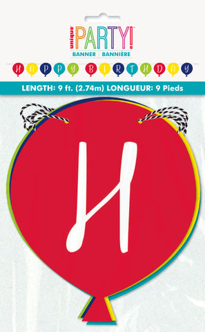 Balloon Party Shaped “Happy Birthday” Banner – 9 ft Letter Banner for Birthday Party Decorations