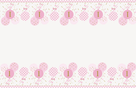 Pink Gingham 1st Birthday Rectangular Plastic Table Cover 54" x 84" – Party Tablecloth
