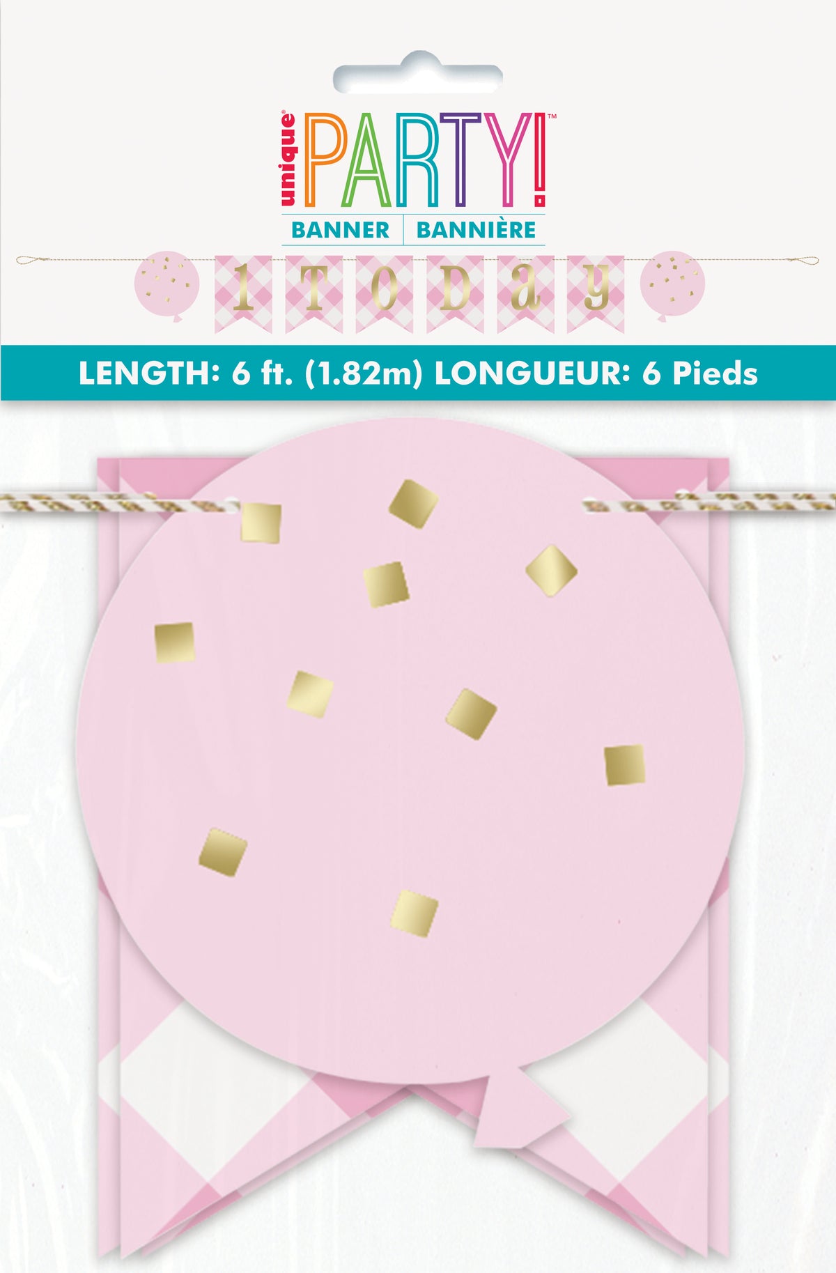 Pink Gingham 1st Birthday Banner 6 ft – First Birthday Party Garland for Girls