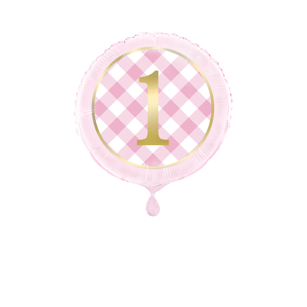 Pink Gingham 1st Birthday Round Foil Balloon 18" – Packaged Party Balloon for Girls
