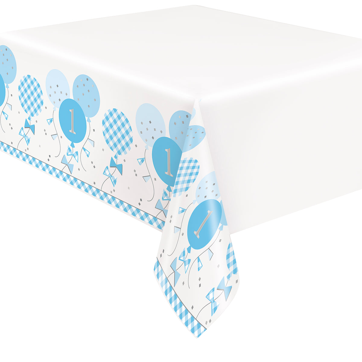 Blue Gingham 1st Birthday Table Cover 54"x84" – Rectangular Plastic Party Tablecloth