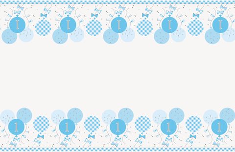 Blue Gingham 1st Birthday Table Cover 54"x84" – Rectangular Plastic Party Tablecloth