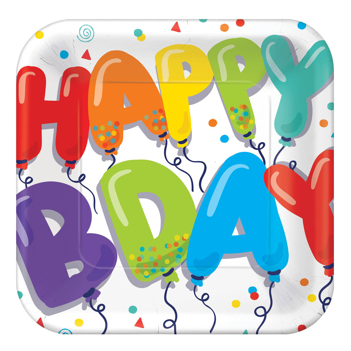Birthday Balloons 9" Square Plates Package of 18