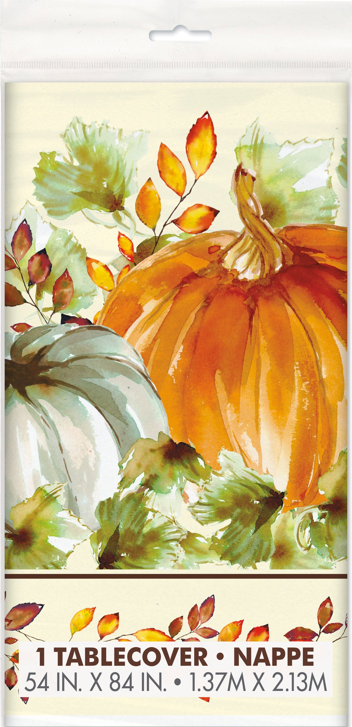 Watercolor Fall Pumpkins Rectangular Plastic Table Cover 54" x 84"