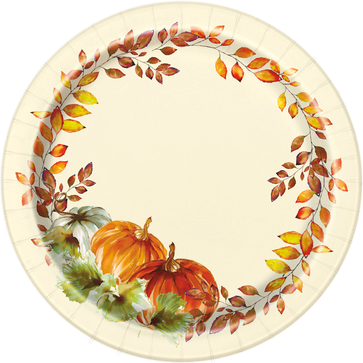 Watercolor Fall Pumpkins Round 7" Paper Dessert Plates  8ct