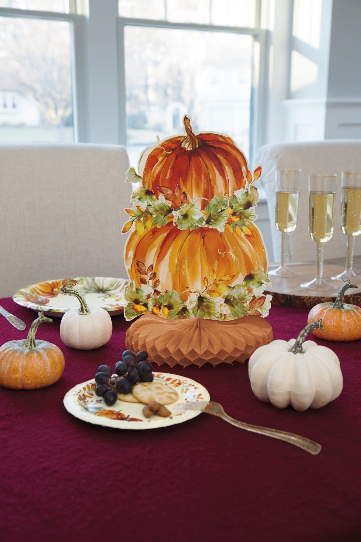 Watercolor Fall Pumpkins Honeycomb 14" Centerpiece