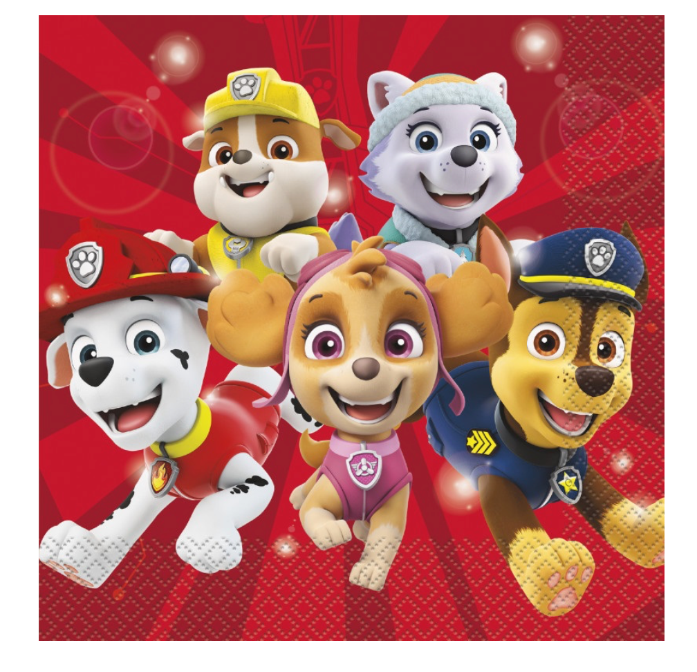 Paw Patrol napkins showing colorful character design 16ct party napkins available at Party Fair in Manahawkin NJ