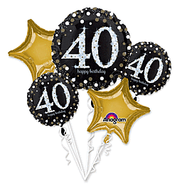 Sparkling Birthday 40th Bouquet Helium Inflated Balloon