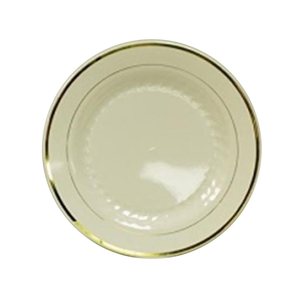 Regal Ivory Gold Trimmed 7.5" Premium Plastic Round Plates – Pack of 12 Elegant Disposable Dinnerware for Weddings, Parties & Events