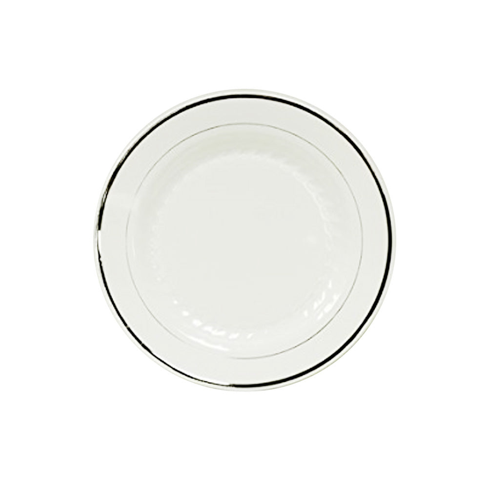 White Silver Trimmed 7 1/2" Plastic Premium Round Plates Package of 12