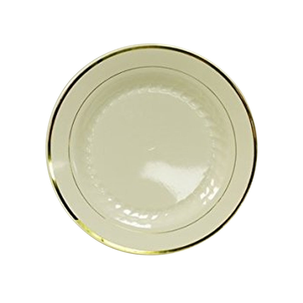 Regal Ivory Gold Trimmed 10.25" Premium Plastic Round Plates – Pack of 12 Elegant Disposable Dinner Plates for Weddings, Parties & Events