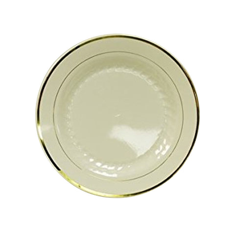 Regal Ivory Gold Trimmed 10.25" Premium Plastic Round Plates – Pack of 12 Elegant Disposable Dinner Plates for Weddings, Parties & Events