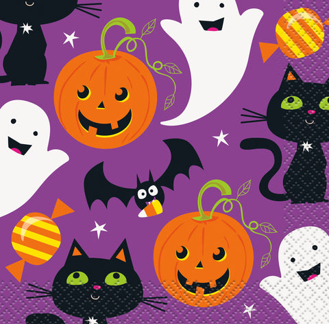 Cat & Pumpkin Halloween Beverage Napkins – 16ct | Cute Paper Cocktail Napkins for Fall & Spooky Parties