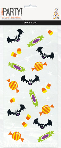 Cat & Pumpkin Cellophane Bags – 20ct | 5" x 11" Halloween Treat Bags for Candy, Favors & Party Supplies