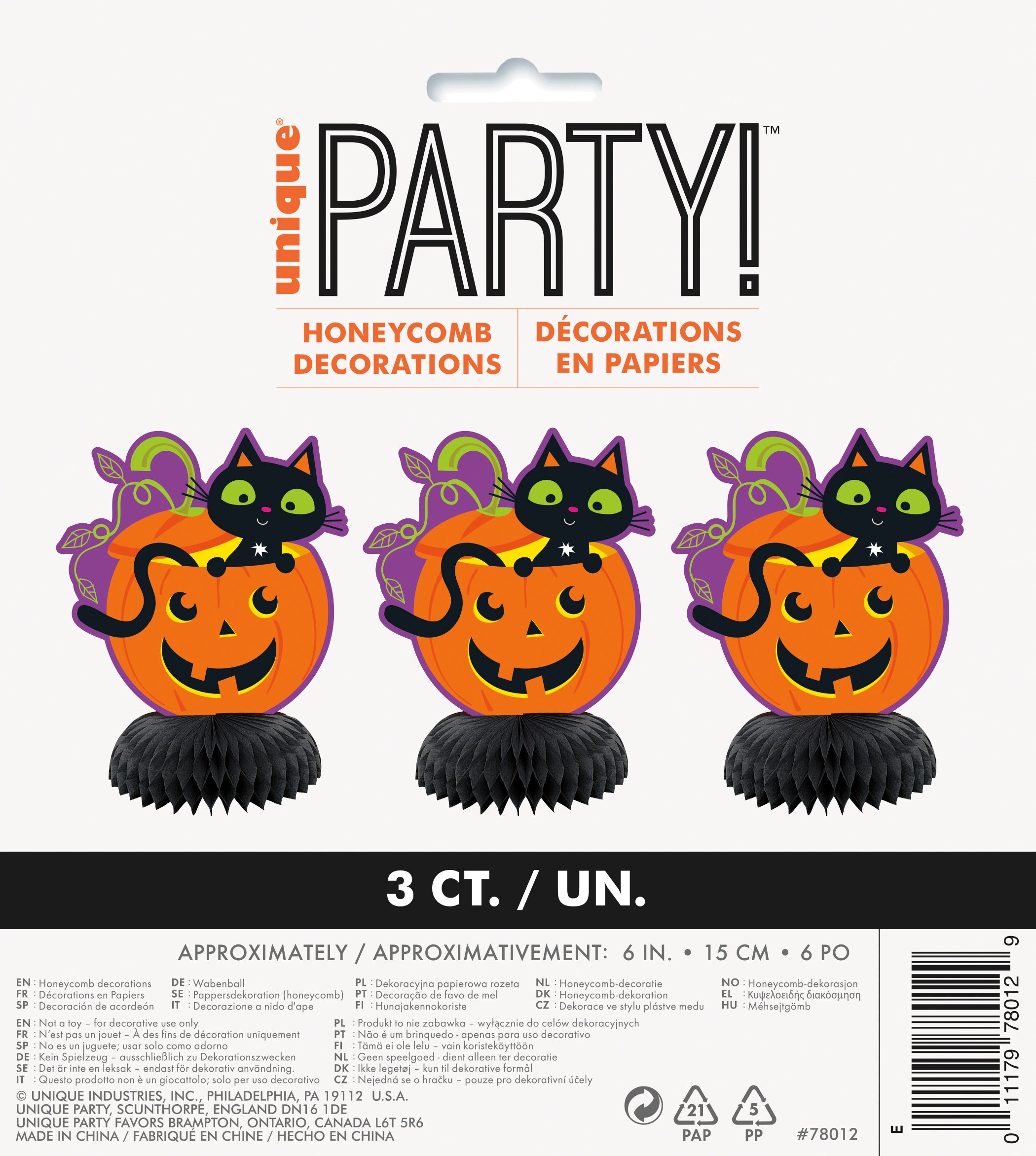 Cat & Pumpkin 6" Mini Honeycomb Decorations 3ct