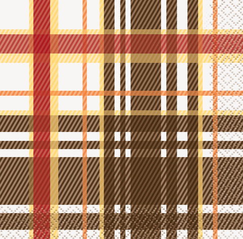 Plaid Turkey Beverage Napkins – 16ct | Thanksgiving Paper Napkins for Fall Parties & Holiday Entertaining