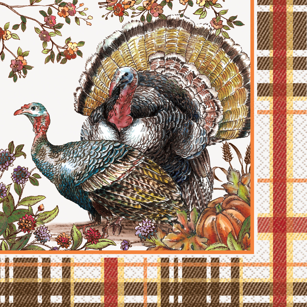 Plaid Turkey Luncheon Napkins – 16ct | Thanksgiving Paper Napkins for Fall Parties & Holiday Table Settings