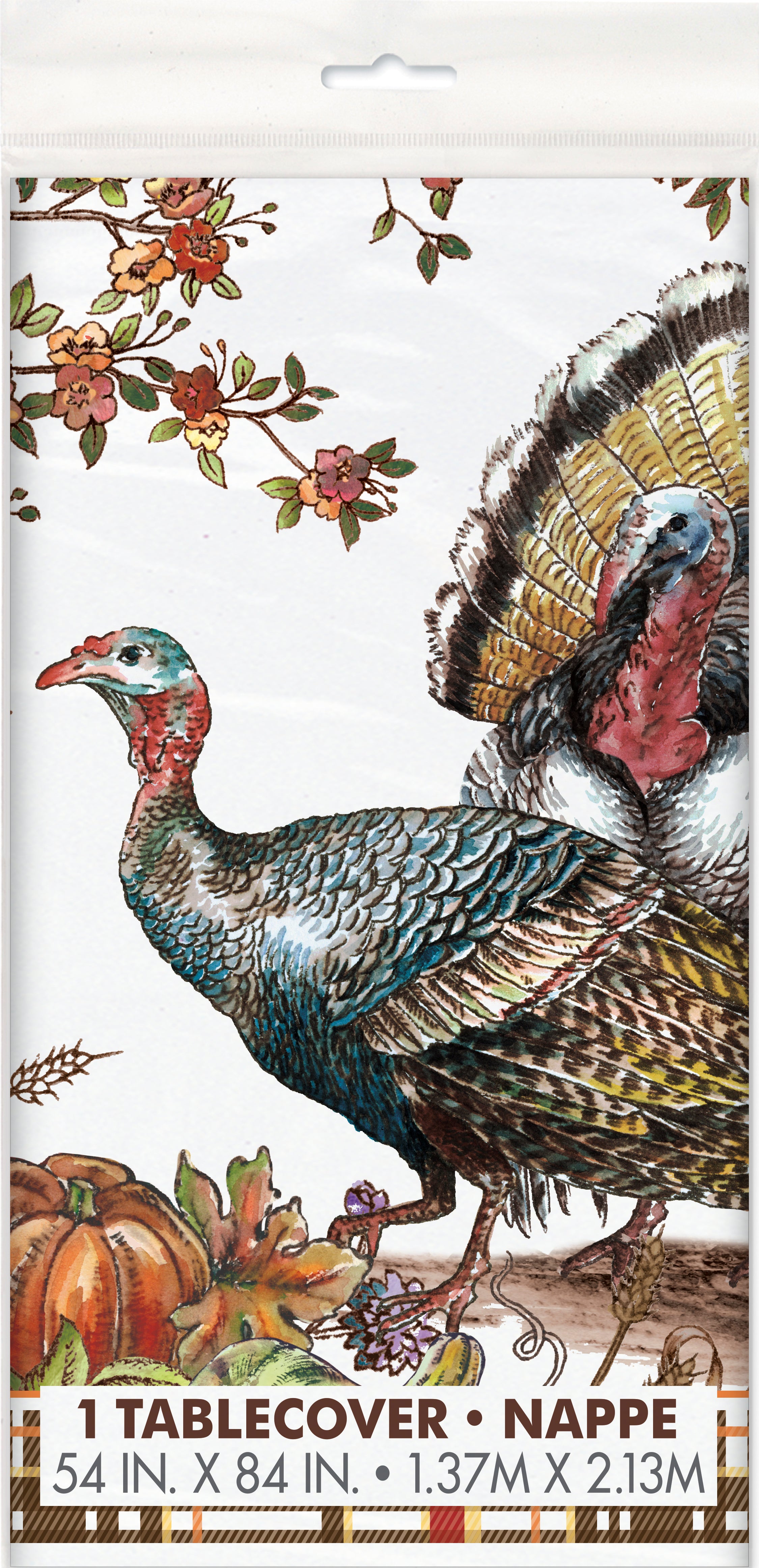 Plaid Turkey Rectangular Plastic Table Cover 54" x 84" | Thanksgiving Disposable Tablecloth for Fall Parties & Dinner Decor