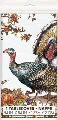 Plaid Turkey Rectangular Plastic Table Cover 54" x 84" | Thanksgiving Disposable Tablecloth for Fall Parties & Dinner Decor