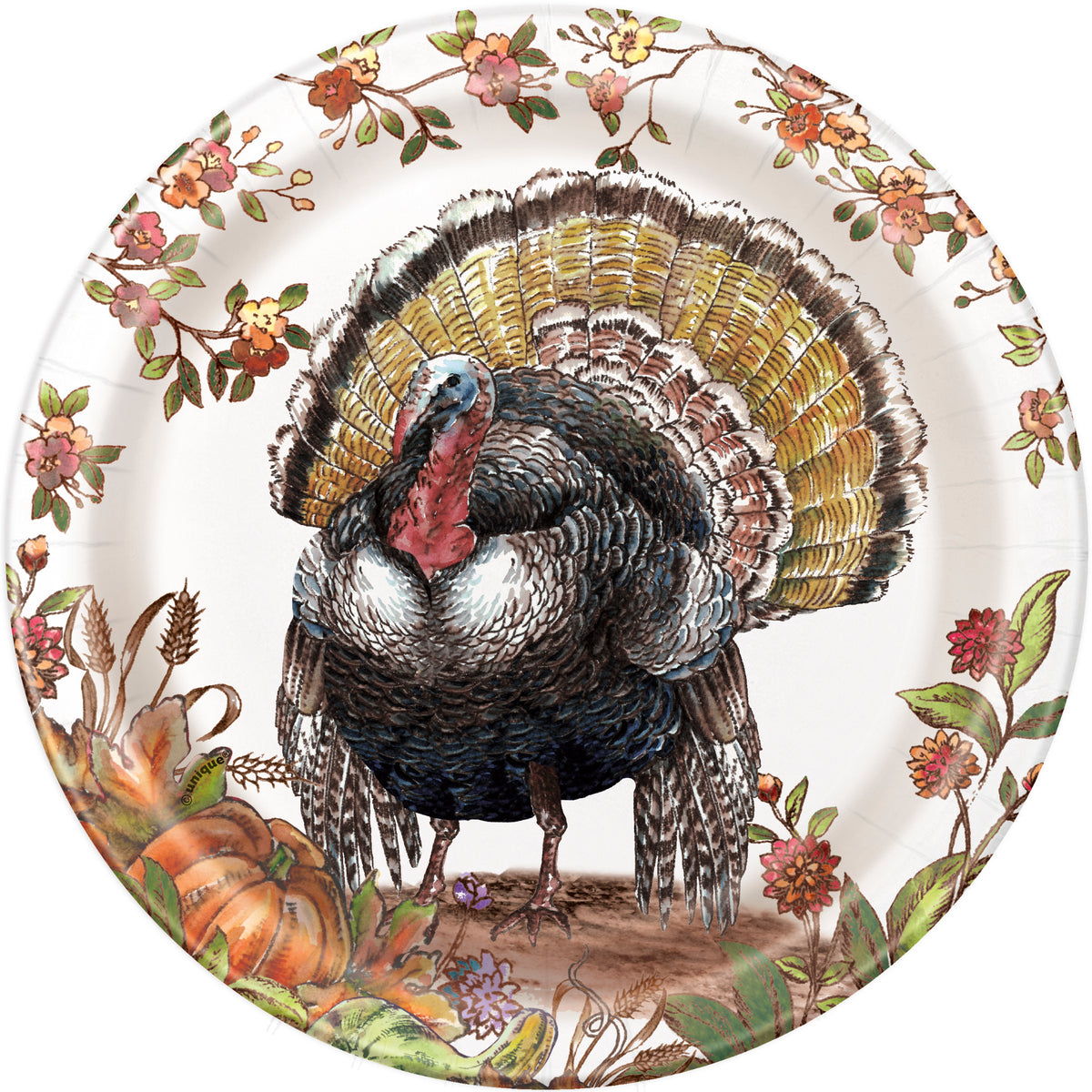 Plaid Turkey 7” Round Dessert Plates – 8ct |  Thanksgiving Dinner & Fall Party Disposable Tableware