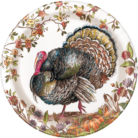Plaid Turkey 9” Round Dinner Plates – 8ct |  Thanksgiving Dinner & Fall Party Disposable Tableware
