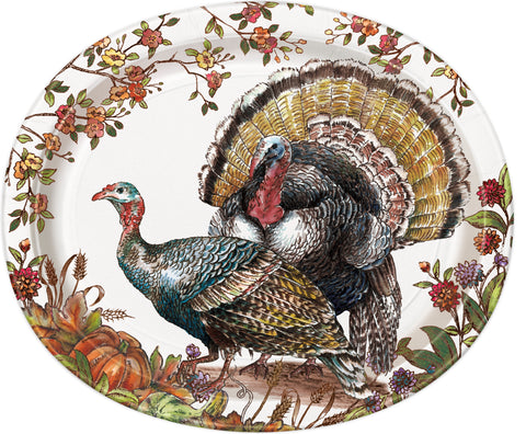 Plaid Turkey 12" Oval Paper Plates – 8ct | Thanksgiving Dinner & Fall Party Disposable Tableware