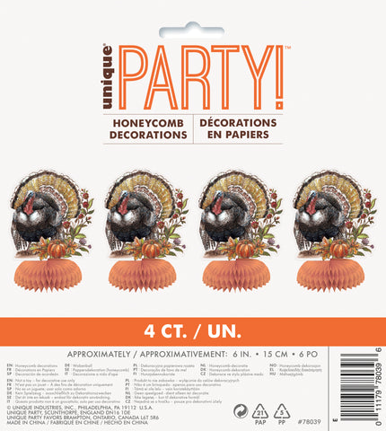 Plaid Turkey 6” Mini Honeycomb Decorations – 4ct | Thanksgiving Table & Fall Party Décor