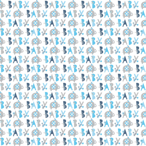 Blue Elephant & “BABY” Gift Wrap – 30 in x 5 ft | Repeating Baby Boy Design | Baby Shower Wrapping Paper