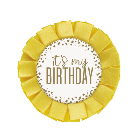 Gold Foil Confetti “It’s My Birthday” Badge – Party Accessory & Celebration Pin