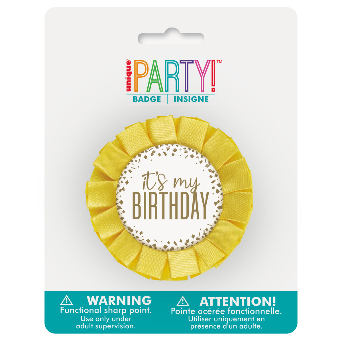 Gold Foil Confetti “It’s My Birthday” Badge – Party Accessory & Celebration Pin