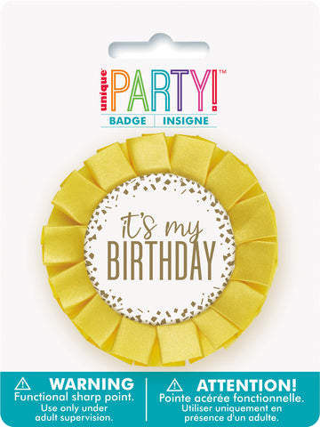Gold Foil Confetti “It’s My Birthday” Badge – Party Accessory & Celebration Pin