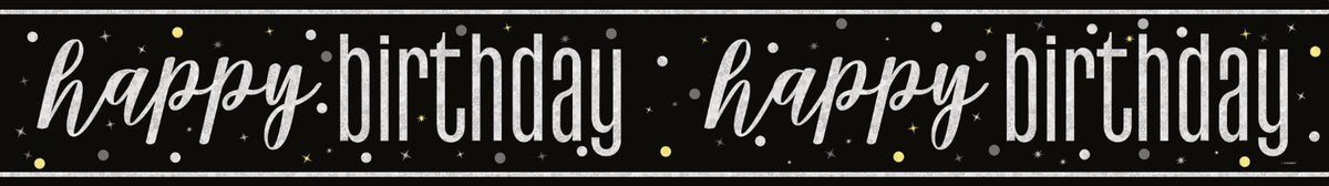 GLITZ Happy Birthday Banner – Black Prism Foil, 9 ft Long – Shiny Party Decoration for Birthday Celebrations