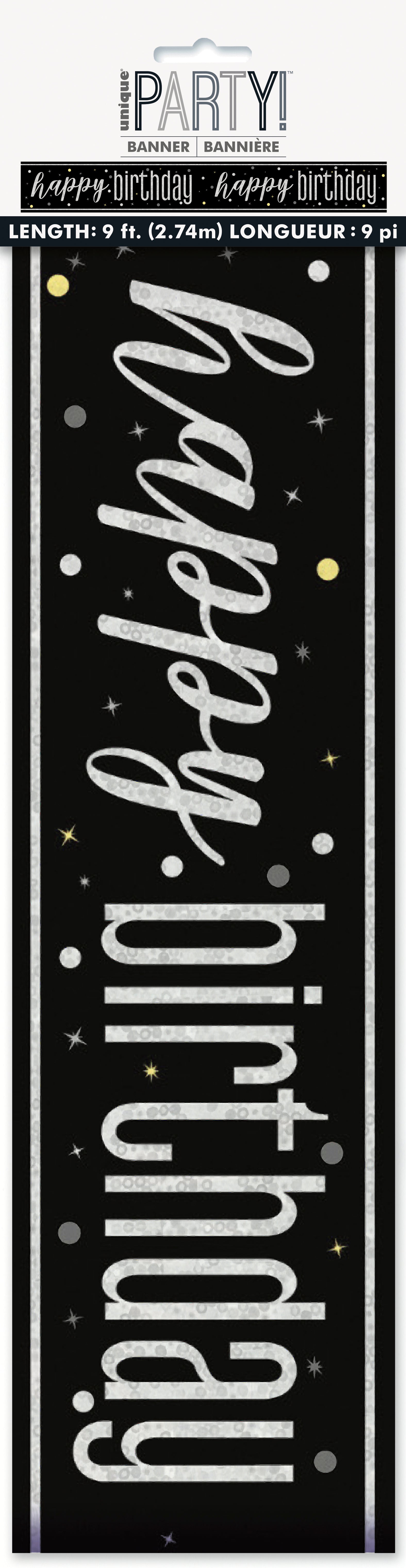 GLITZ Happy Birthday Banner – Black Prism Foil, 9 ft Long – Shiny Party Decoration for Birthday Celebrations