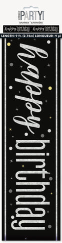 GLITZ Happy Birthday Banner – Black Prism Foil, 9 ft Long – Shiny Party Decoration for Birthday Celebrations